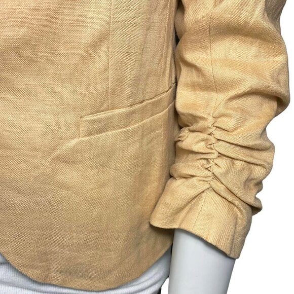 GIBSON Single Button Wheat Linen Blazer with Ruched Sleeves - Picture 6 of 8